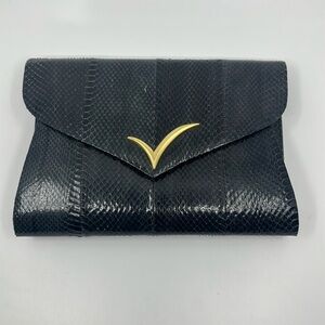 Vanna White blue snakeskin clutch shoulder bag